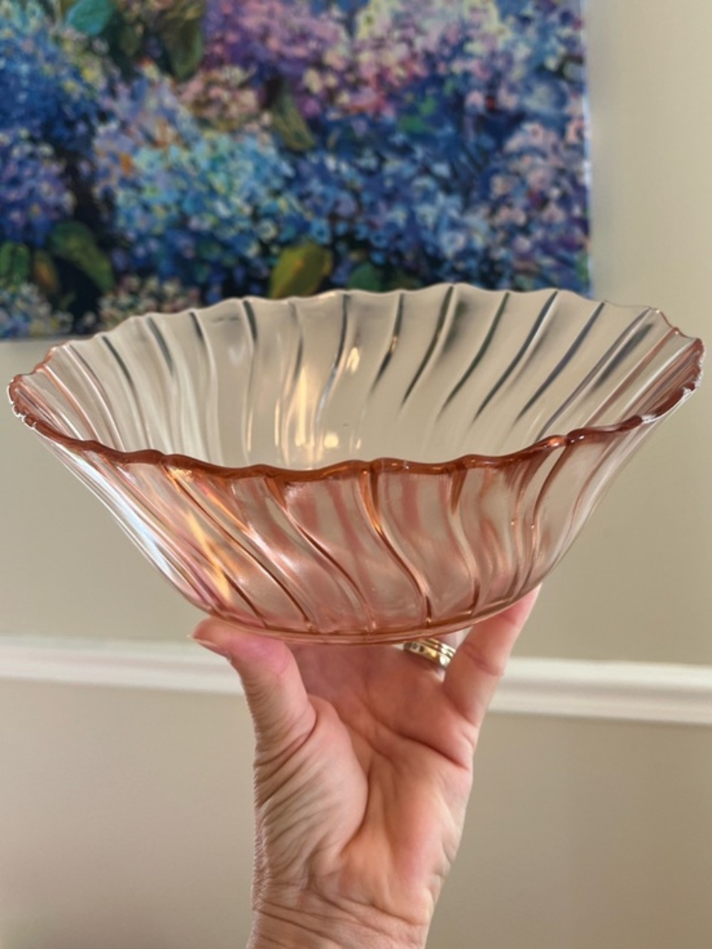 Vintage Pink Swirl Depression Glass Bowl 9”